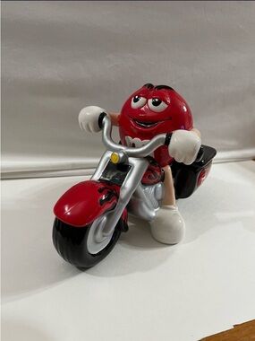 M&M'S Red Character Motorcycle Figure with Black & White Accents